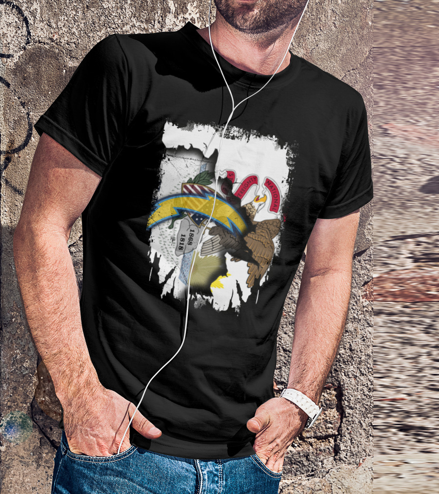 Illinois Flag And Chargers Symbol Fusion T-Shirt