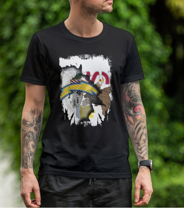 Illinois Flag And Chargers Symbol Fusion T-Shirt