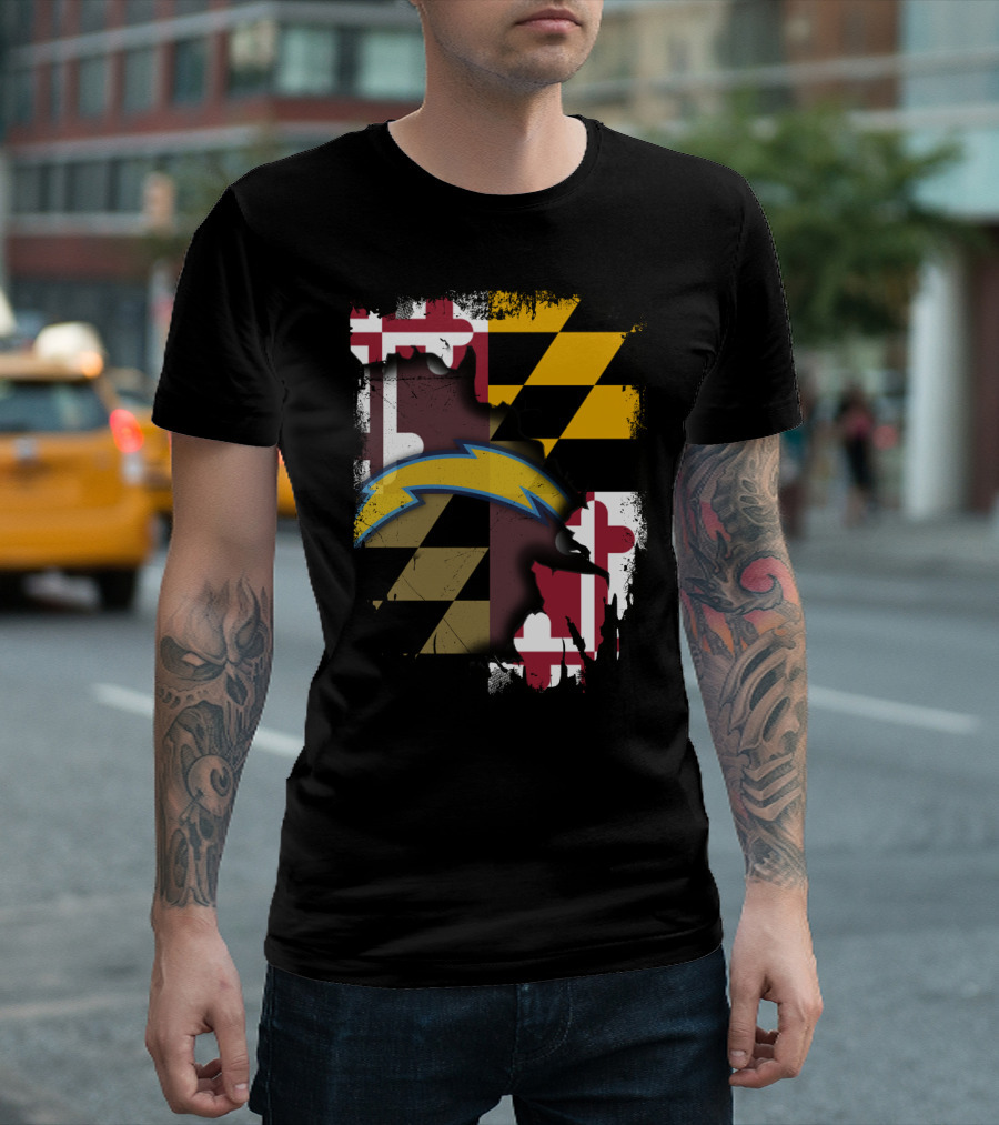 Maryland Flag With Chargers Bolt T-Shirt