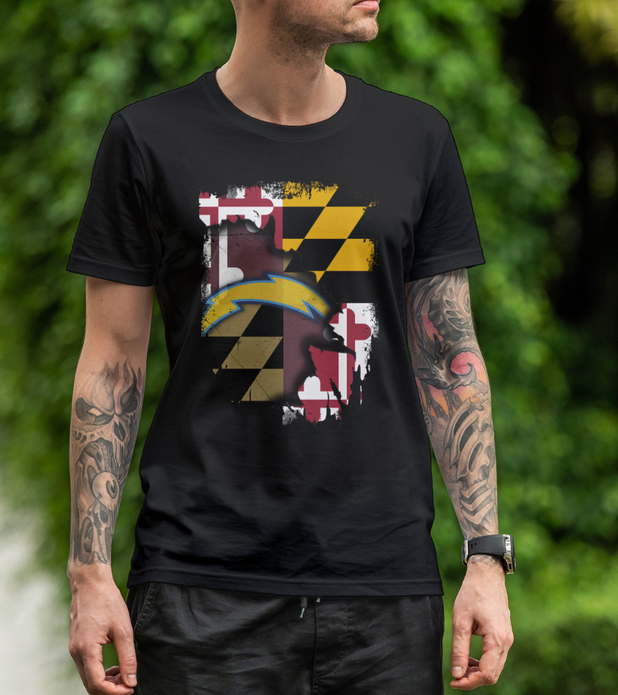 Maryland Flag With Chargers Bolt T-Shirt