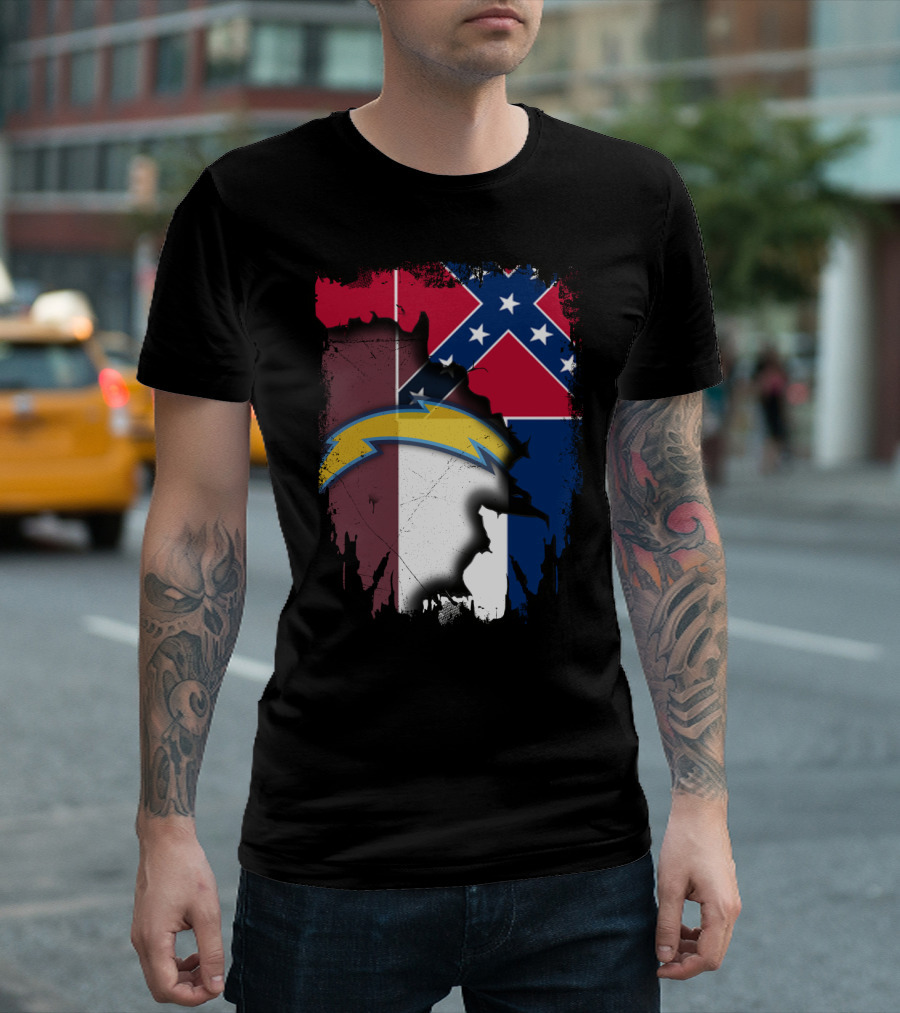 Mississippi Flag With Chargers Lightning Bolt T-Shirt