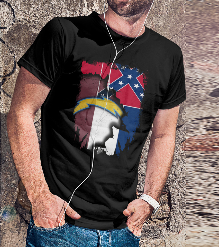 Mississippi Flag With Chargers Lightning Bolt T-Shirt