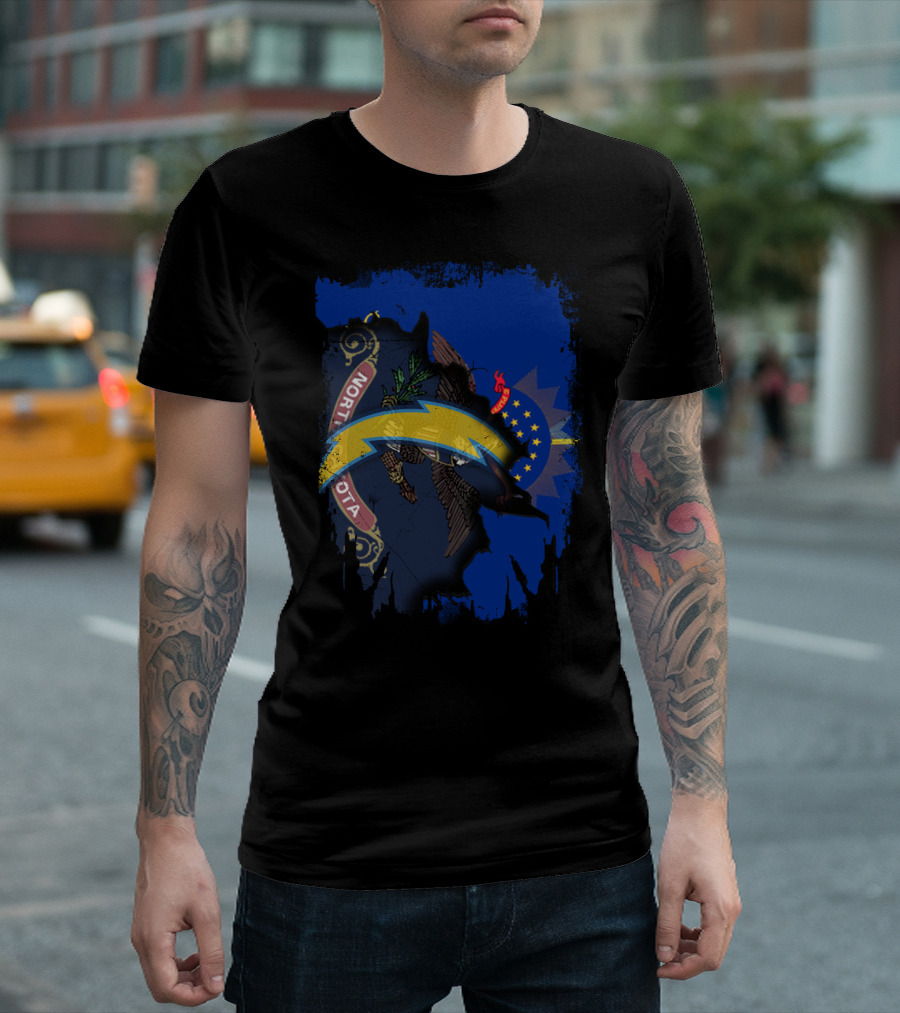 North Dakota State Flag With Chargers Bolt T-Shirt