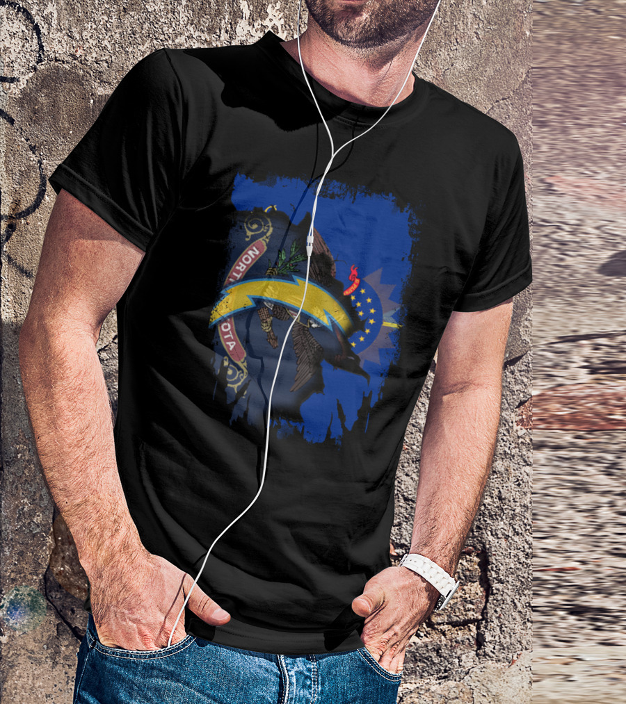 North Dakota State Flag With Chargers Bolt T-Shirt