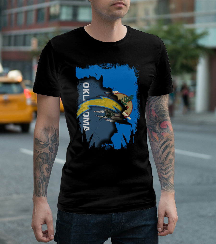 Oklahoma State Flag With Chargers Logo Overlay T-Shirt