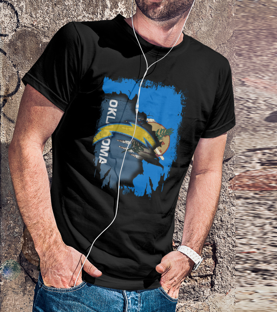 Oklahoma State Flag With Chargers Logo Overlay T-Shirt