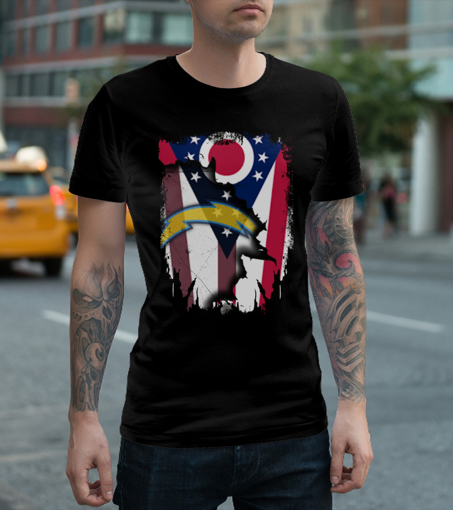 Ohio Flag with Chargers Bolt T-Shirt