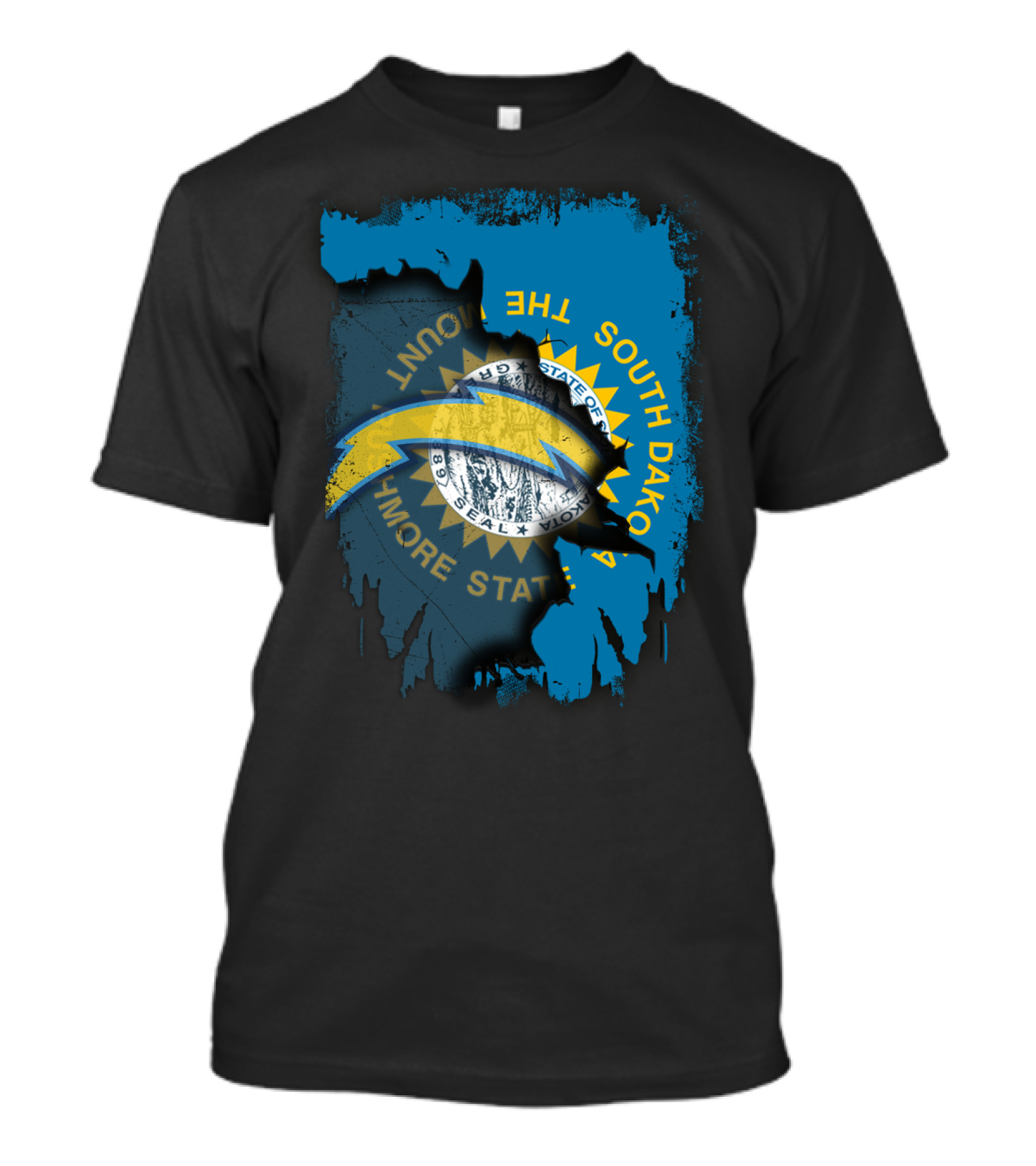 South Dakota With Chargers And The Mount Rushmore State Seal T-Shirt