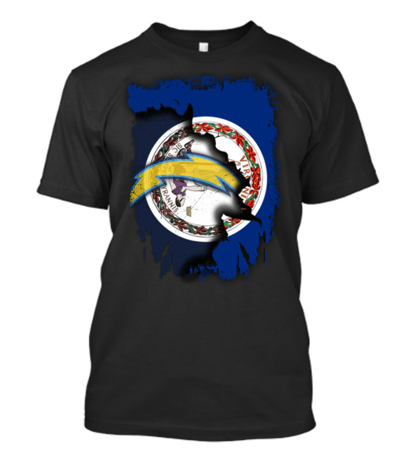 Virginia Flag Meets Chargers Lightning Bolt Fusion T-Shirt