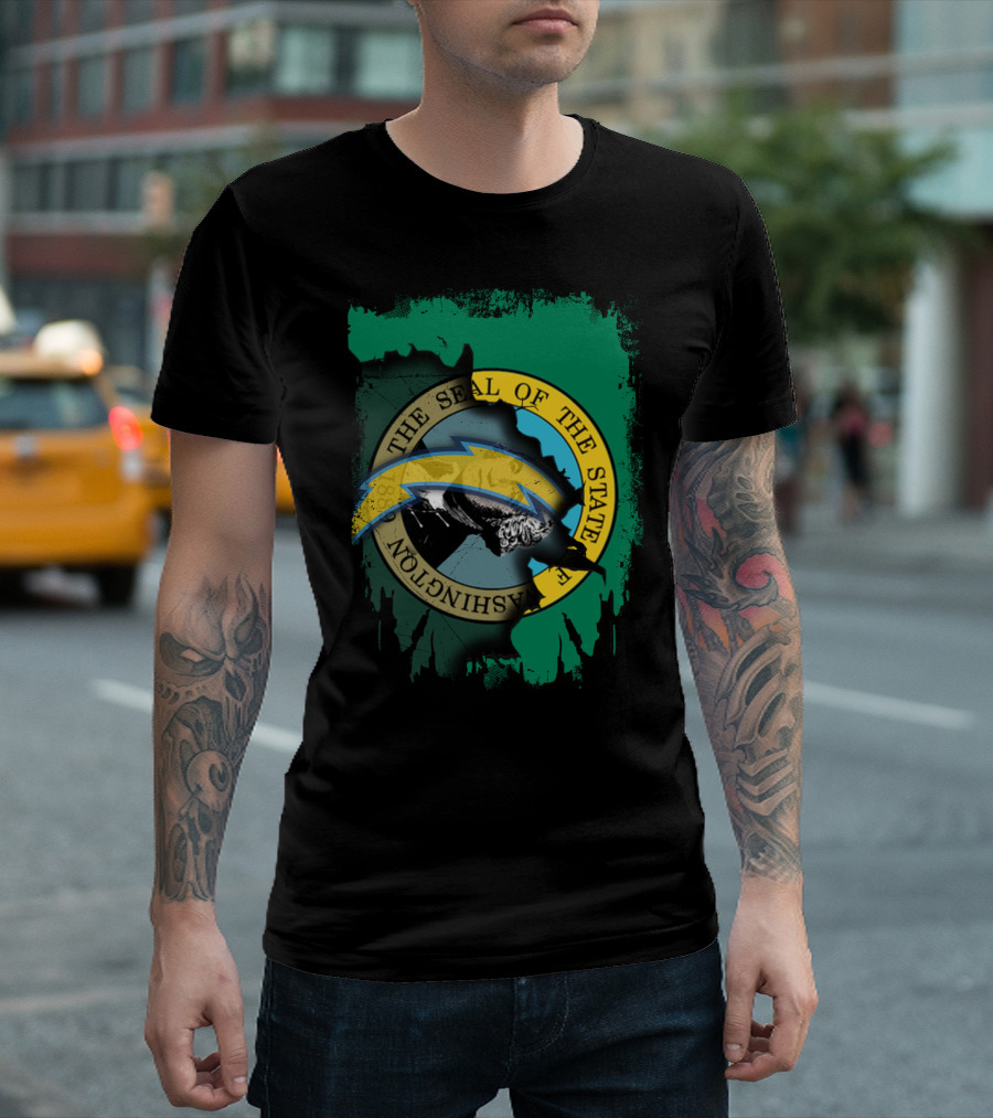 Washington State Seal With Chargers Lightning Bolt Integration T-Shirt