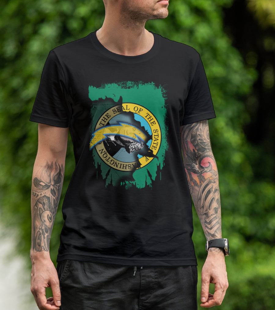 Washington State Seal With Chargers Lightning Bolt Integration T-Shirt