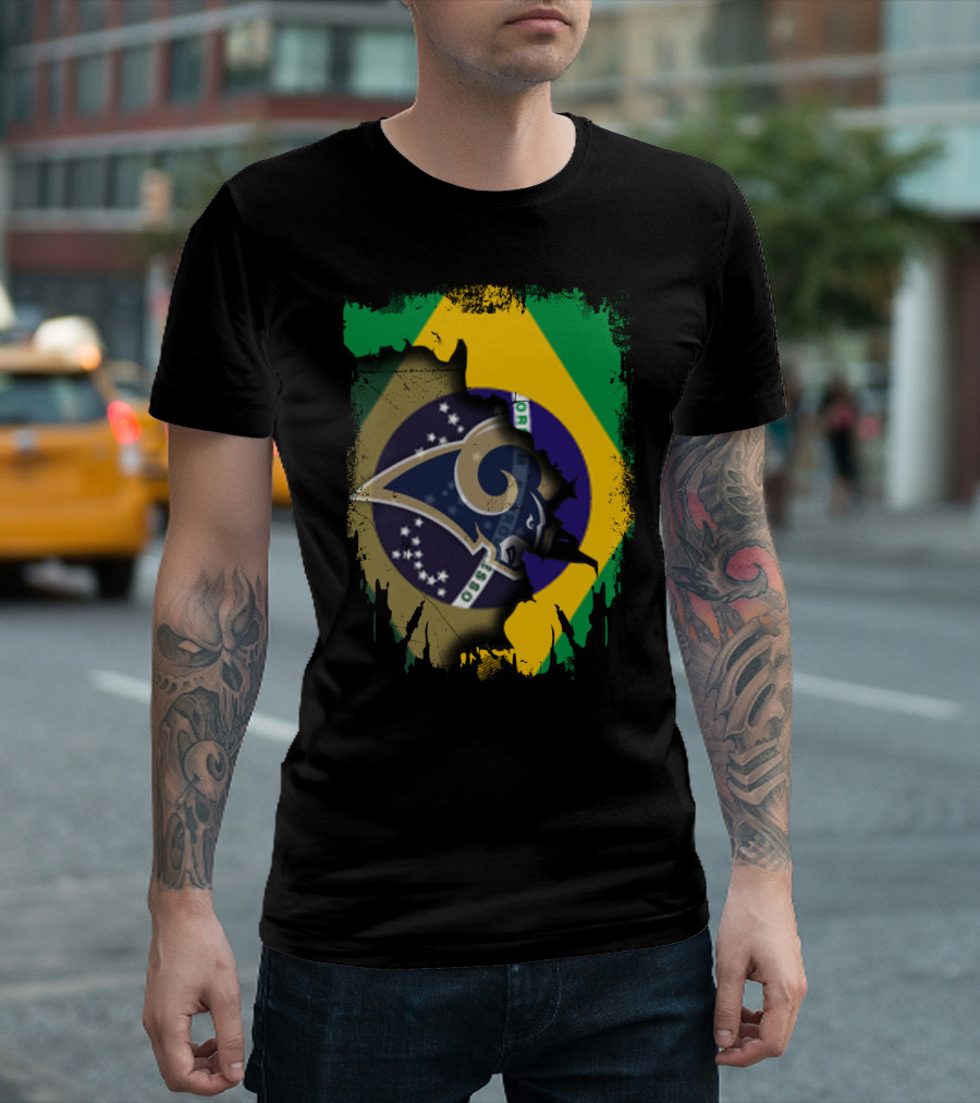 Rams Logo Intertwined With Brazilian Flag T-Shirt