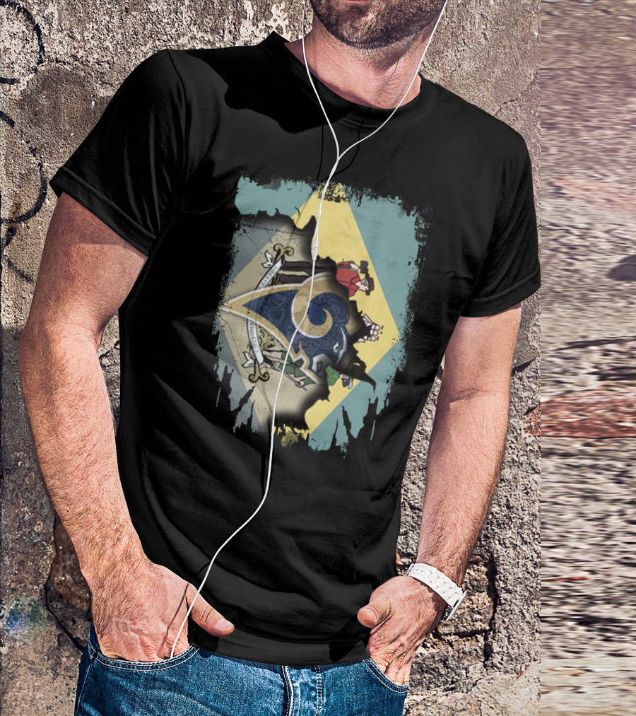 Delaware With Rams Logo And Diamond-Themed Emblem T-Shirt
