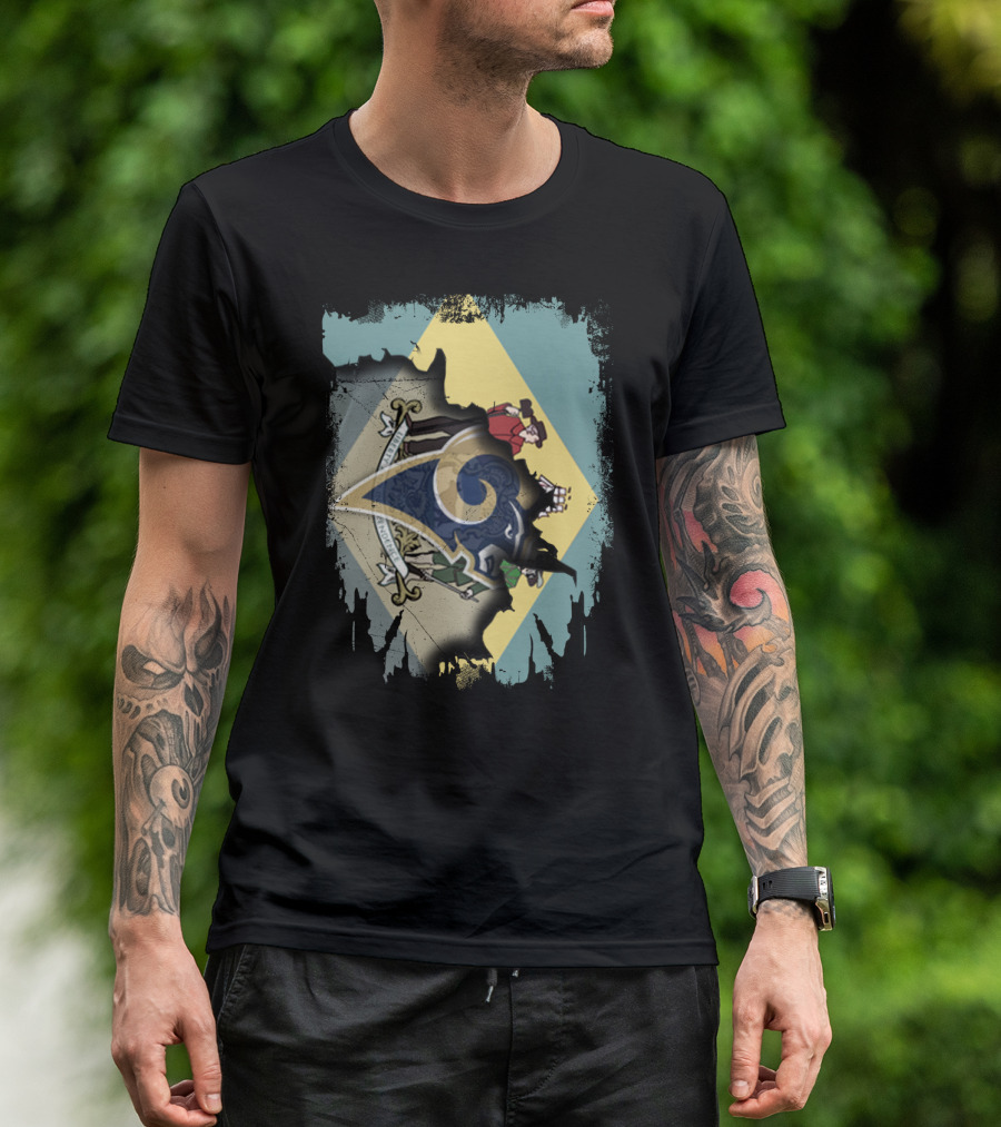 Delaware With Rams Logo And Diamond-Themed Emblem T-Shirt