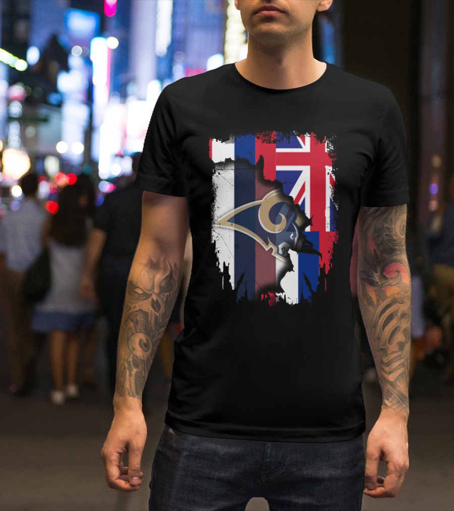 Together Hawaii Rams With Union Jack Flag Background T-Shirt