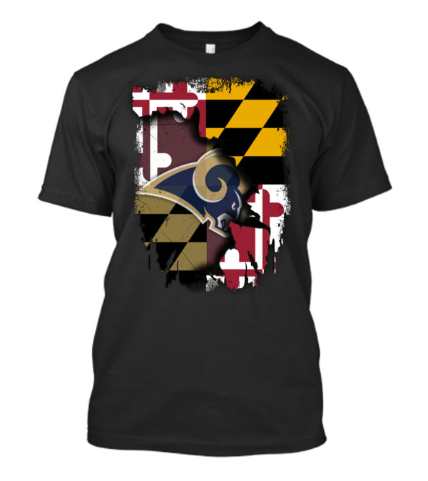 Maryland Flag With Rams Logo Together T-Shirt