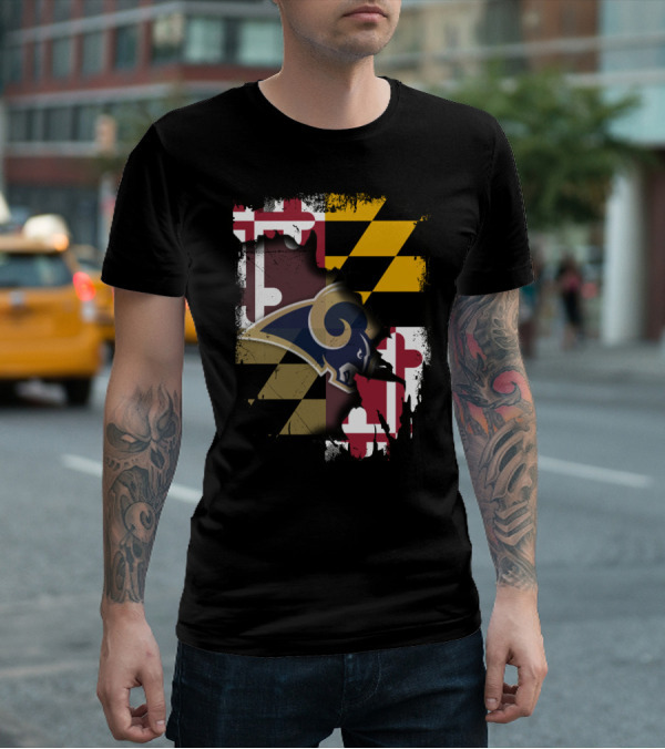 Maryland Flag With Rams Logo Together T-Shirt
