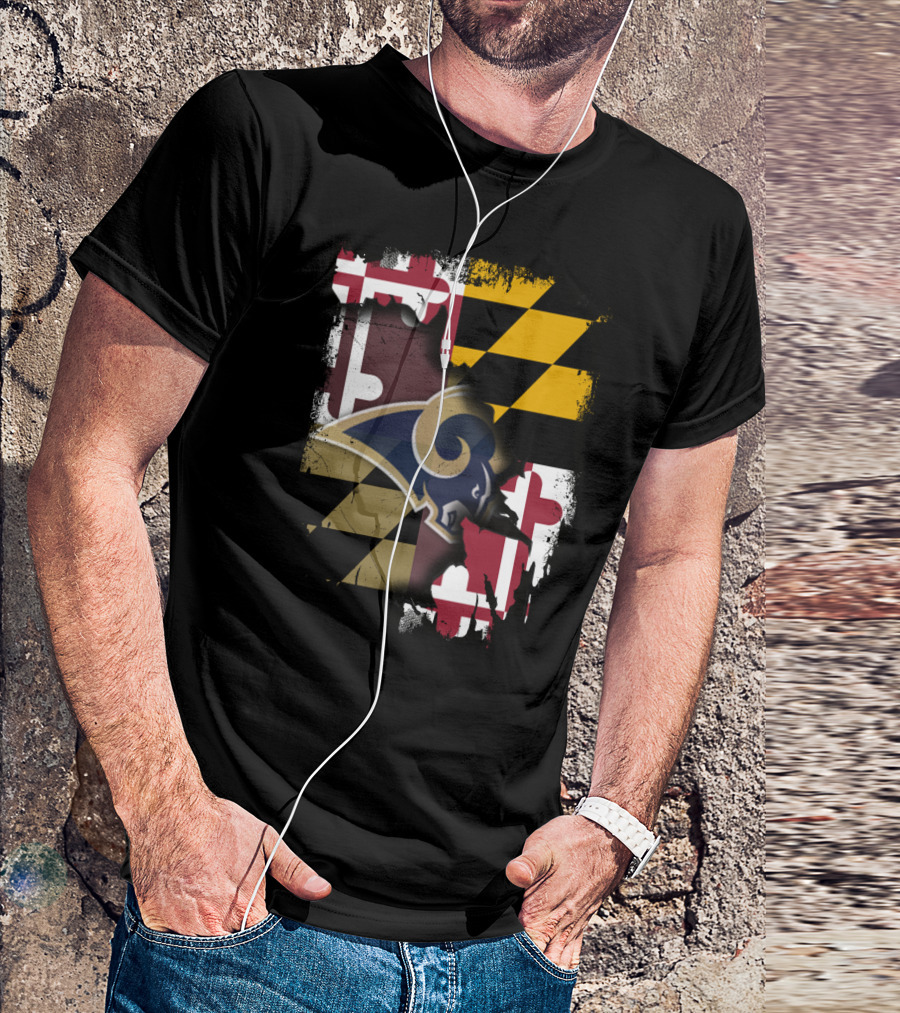 Maryland Flag With Rams Logo Together T-Shirt