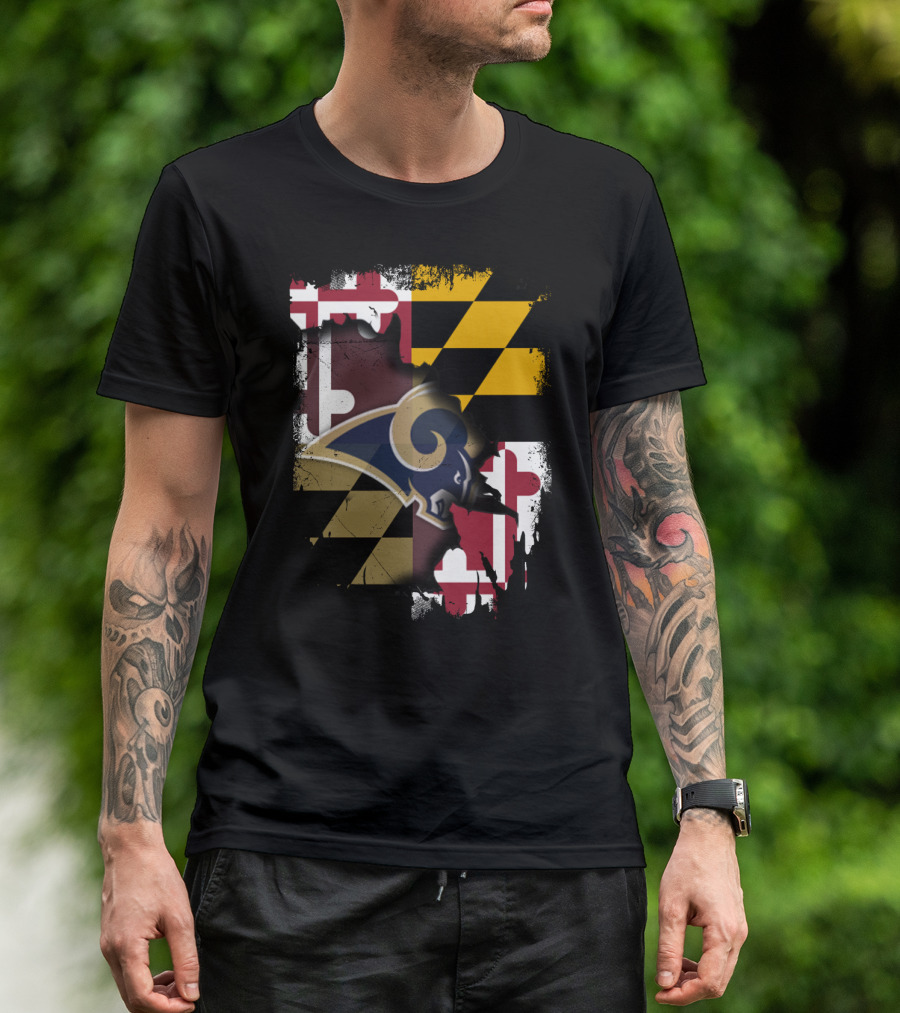 Maryland Flag With Rams Logo Together T-Shirt
