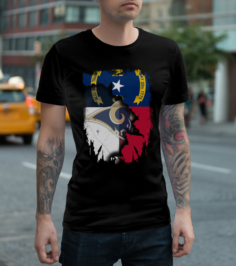 North Carolina State Flag with Rams Logo and Star Element T-Shirt