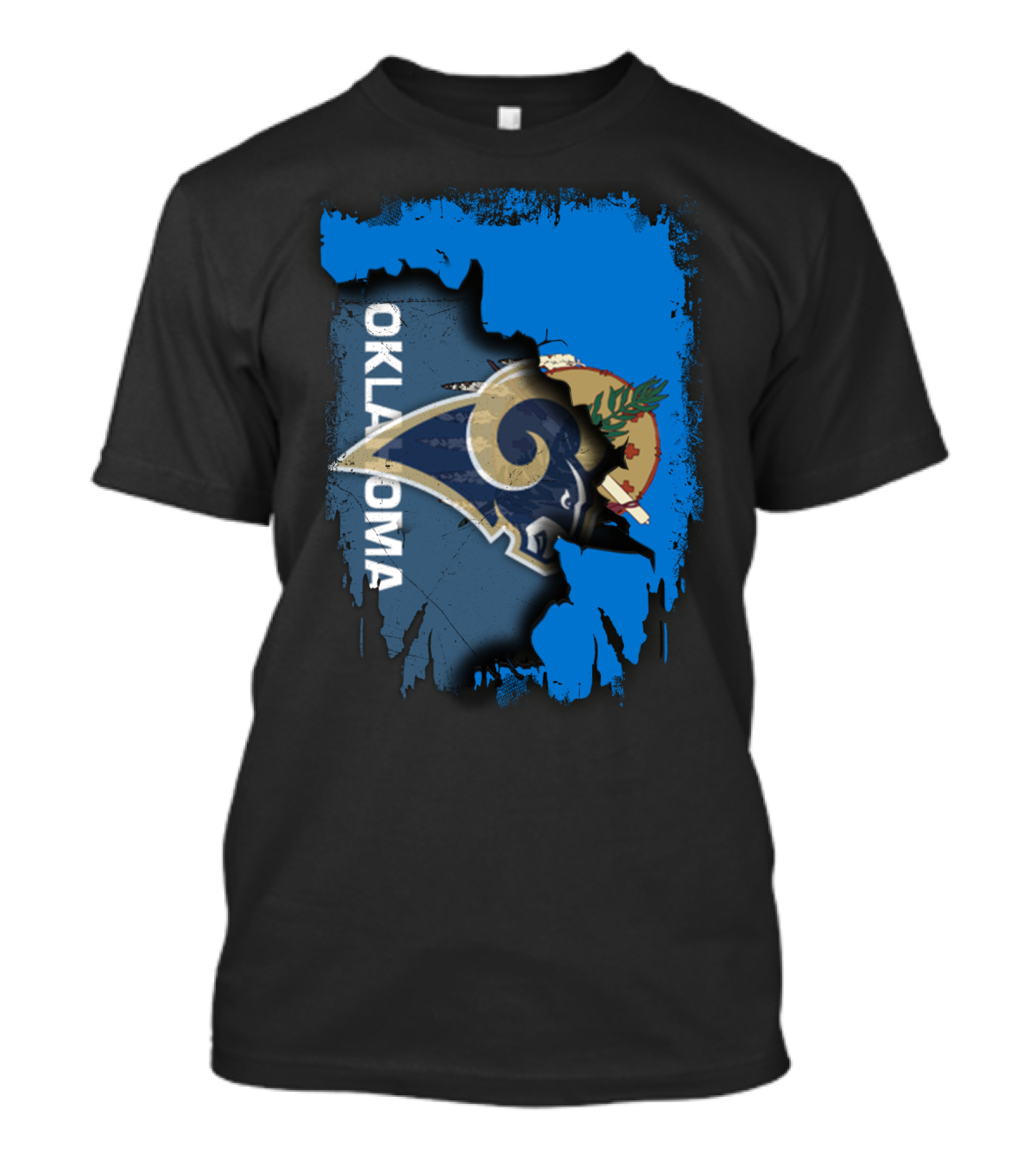 Oklahoma Map Overlay With Rams Symbol And State Elements T-Shirt