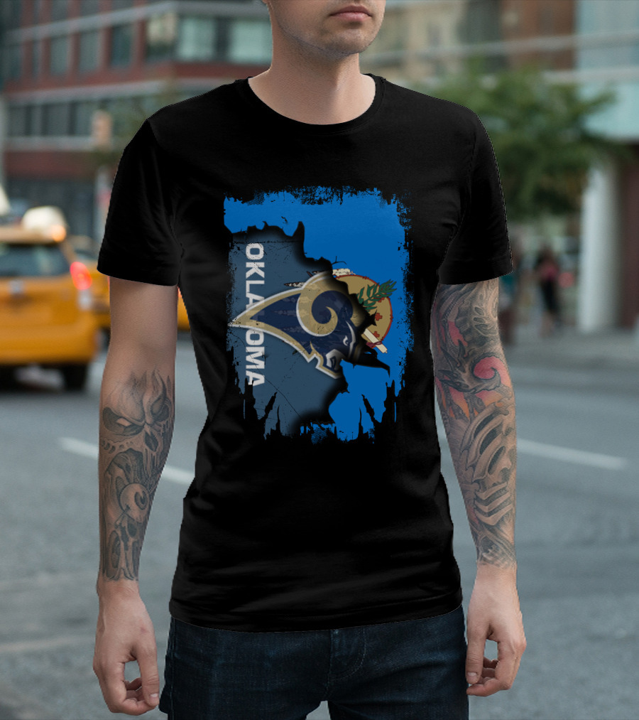 Oklahoma Map Overlay with Rams Symbol and State Elements T-Shirt