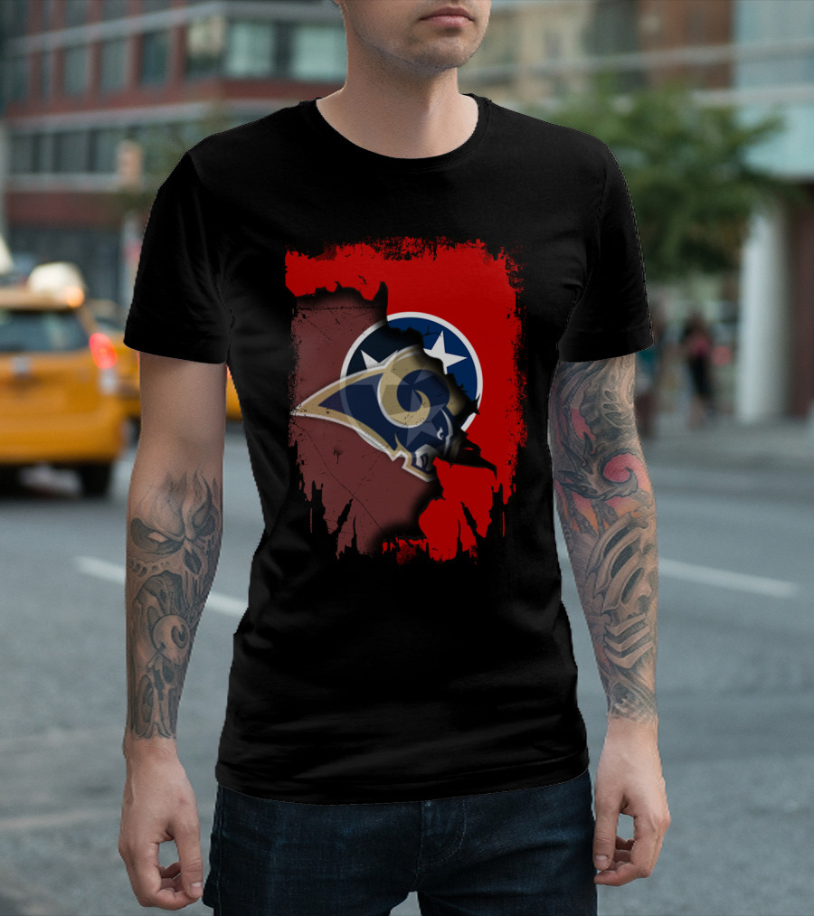 Together Tennessee With Rams NFL Tennessee State Flag Football Fusion T-Shirt