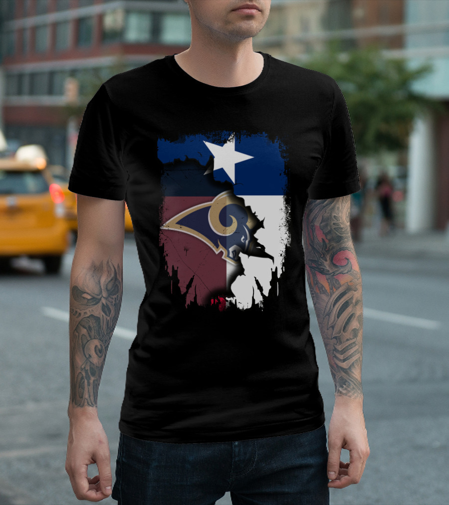 Texas State Flag and Los Angeles Rams Logo United T-Shirt