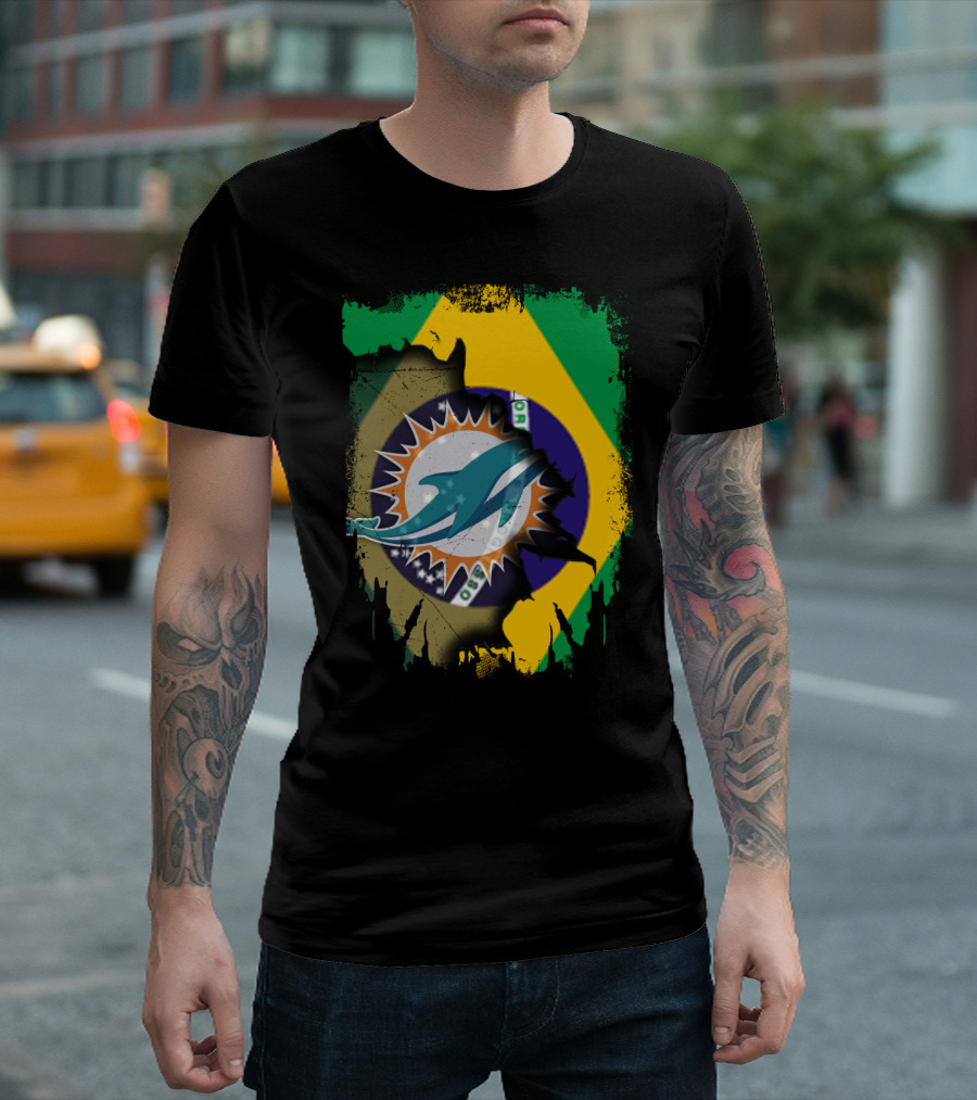 Brazilian Flag With Dolphins Logo Fusion T-Shirt