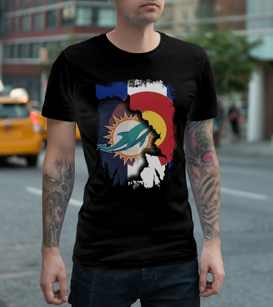 Together Colorado With Miami Dolphins And Colorado Flag Elements T-Shirt