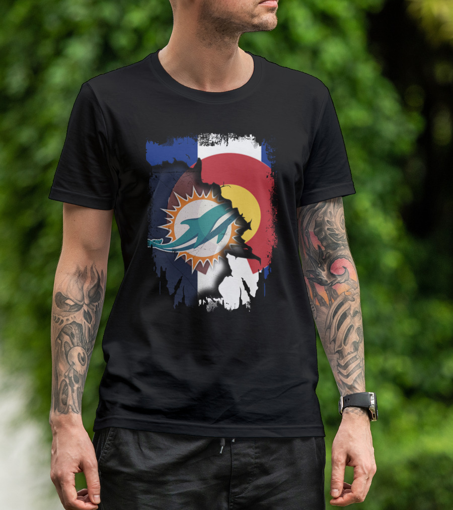 Together Colorado With Miami Dolphins And Colorado Flag Elements T-Shirt