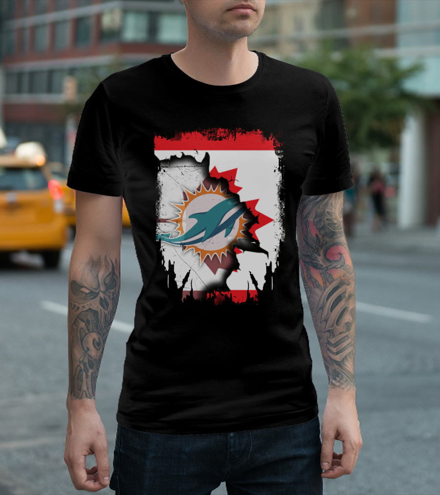 Canada Miami Dolphins Flag Symbol Fusion T-Shirt