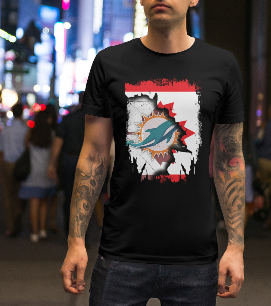 Canada Miami Dolphins Flag Symbol Fusion T-Shirt