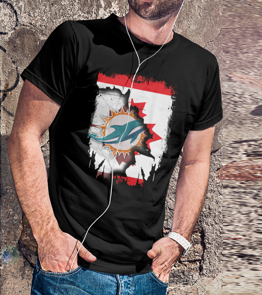 Canada Miami Dolphins Flag Symbol Fusion T-Shirt