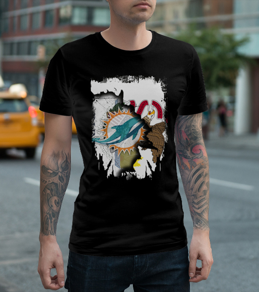 Together Illinois Miami Dolphins Logo Over State Seal T-Shirt