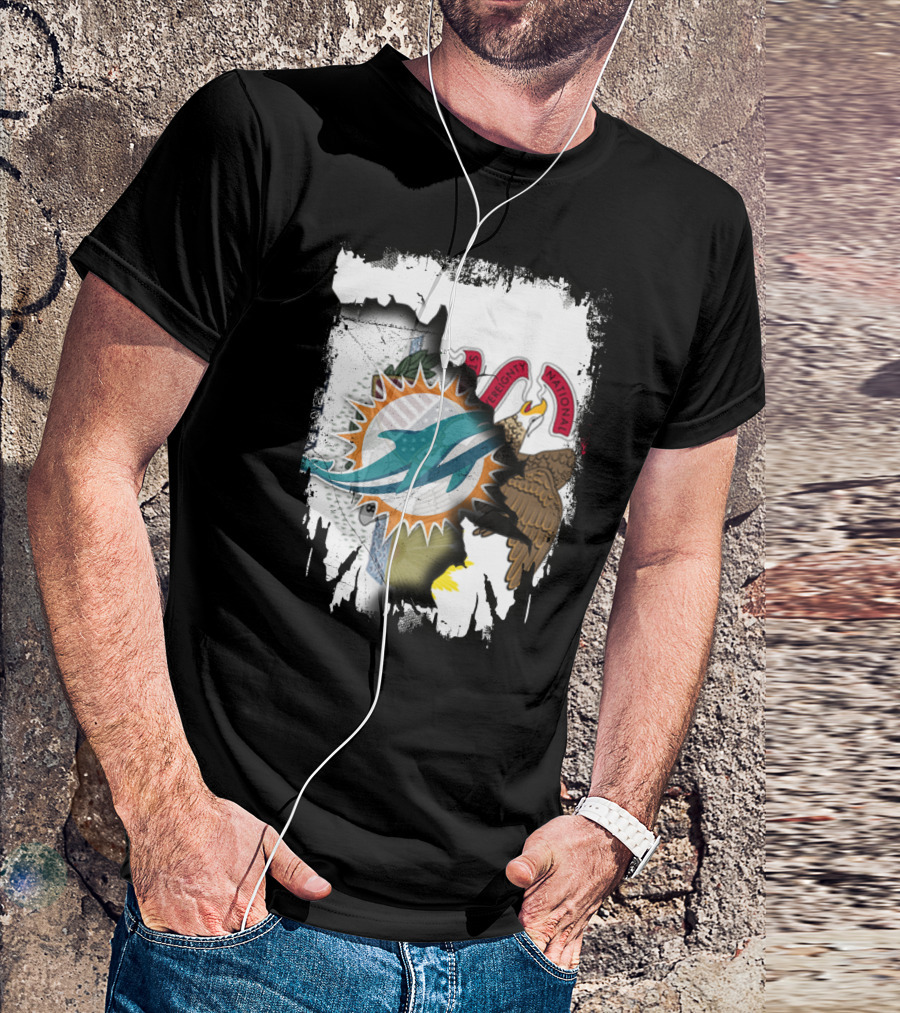 Together Illinois Miami Dolphins Logo Over State Seal T-Shirt