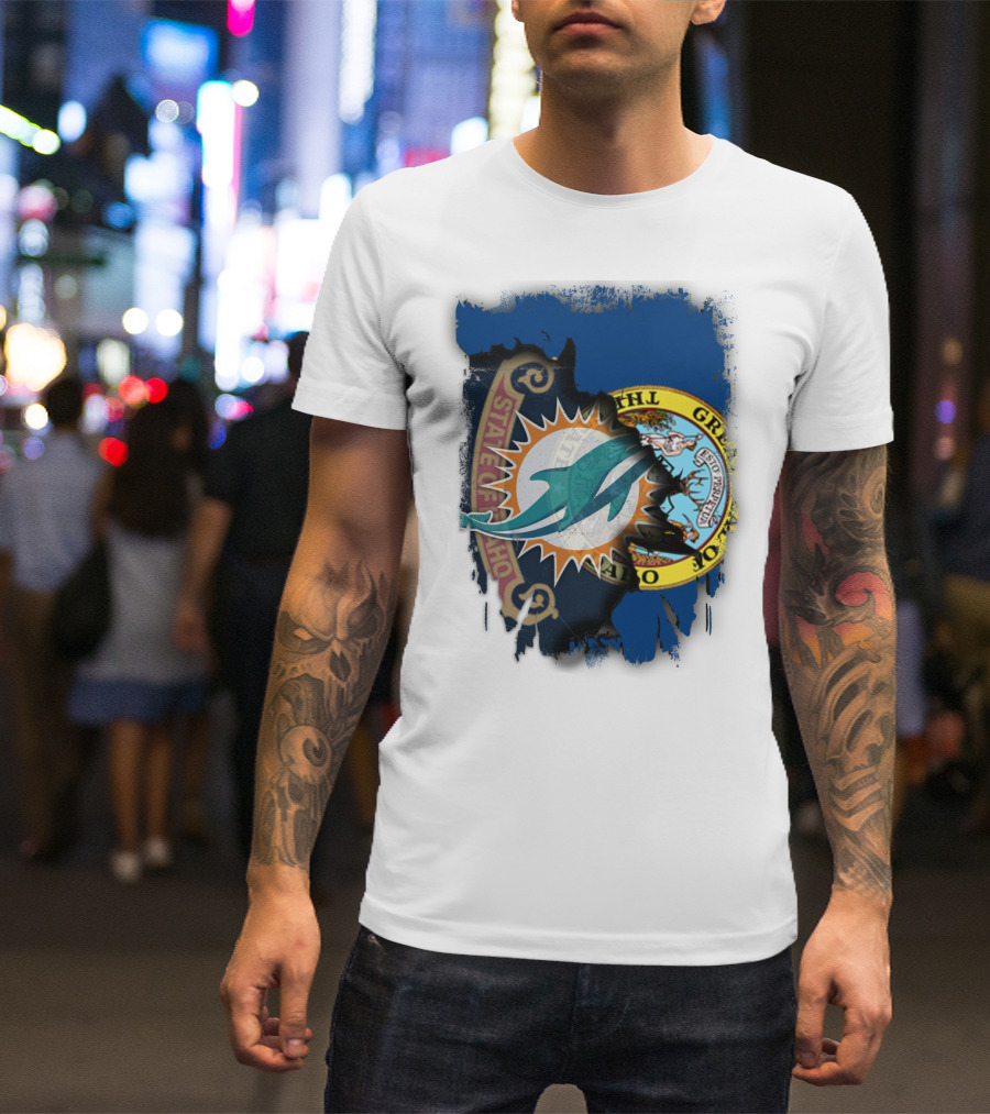 Idaho State Seal Blending With Miami Dolphins T-Shirt