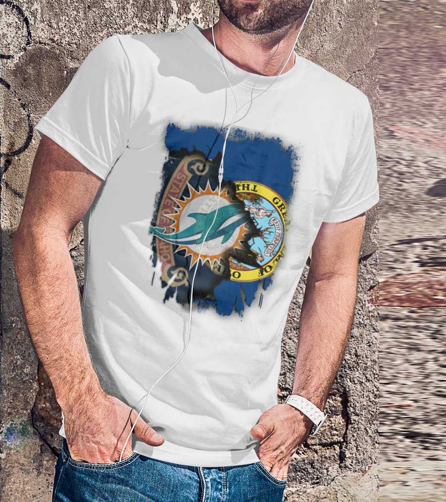 Idaho State Seal Blending With Miami Dolphins T-Shirt