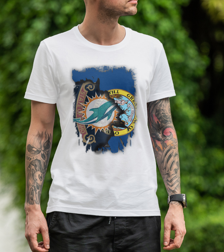 Idaho State Seal Blending With Miami Dolphins T-Shirt