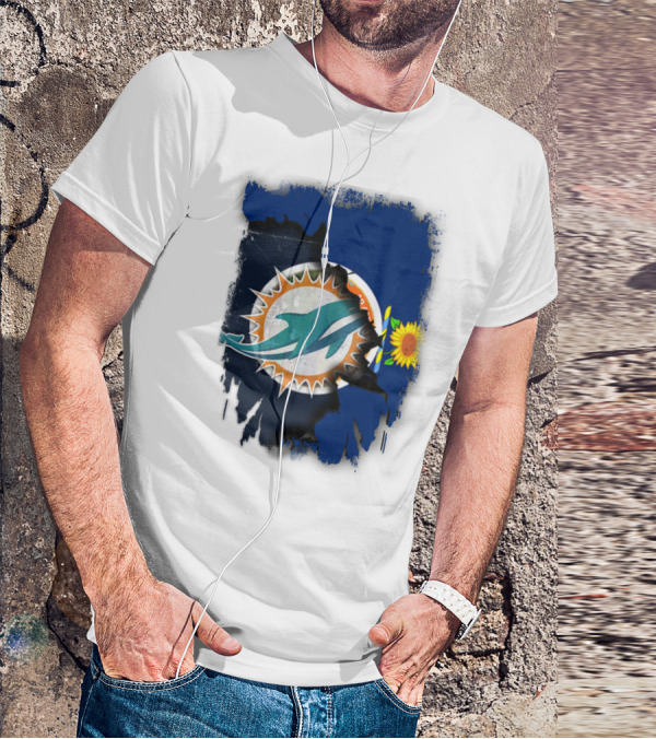 Kansas Flag With Miami Dolphins Logo And Sunflower T-Shirt
