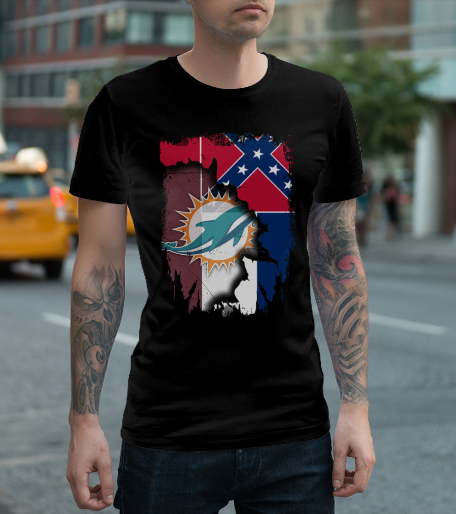 Miami Dolphins Confederate Mississippi Flag Fusion T-Shirt