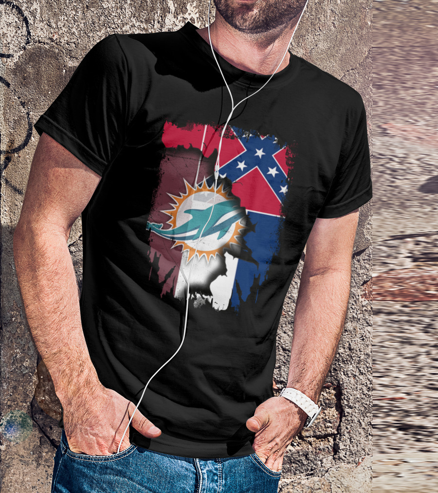 Miami Dolphins Confederate Mississippi Flag Fusion T-Shirt