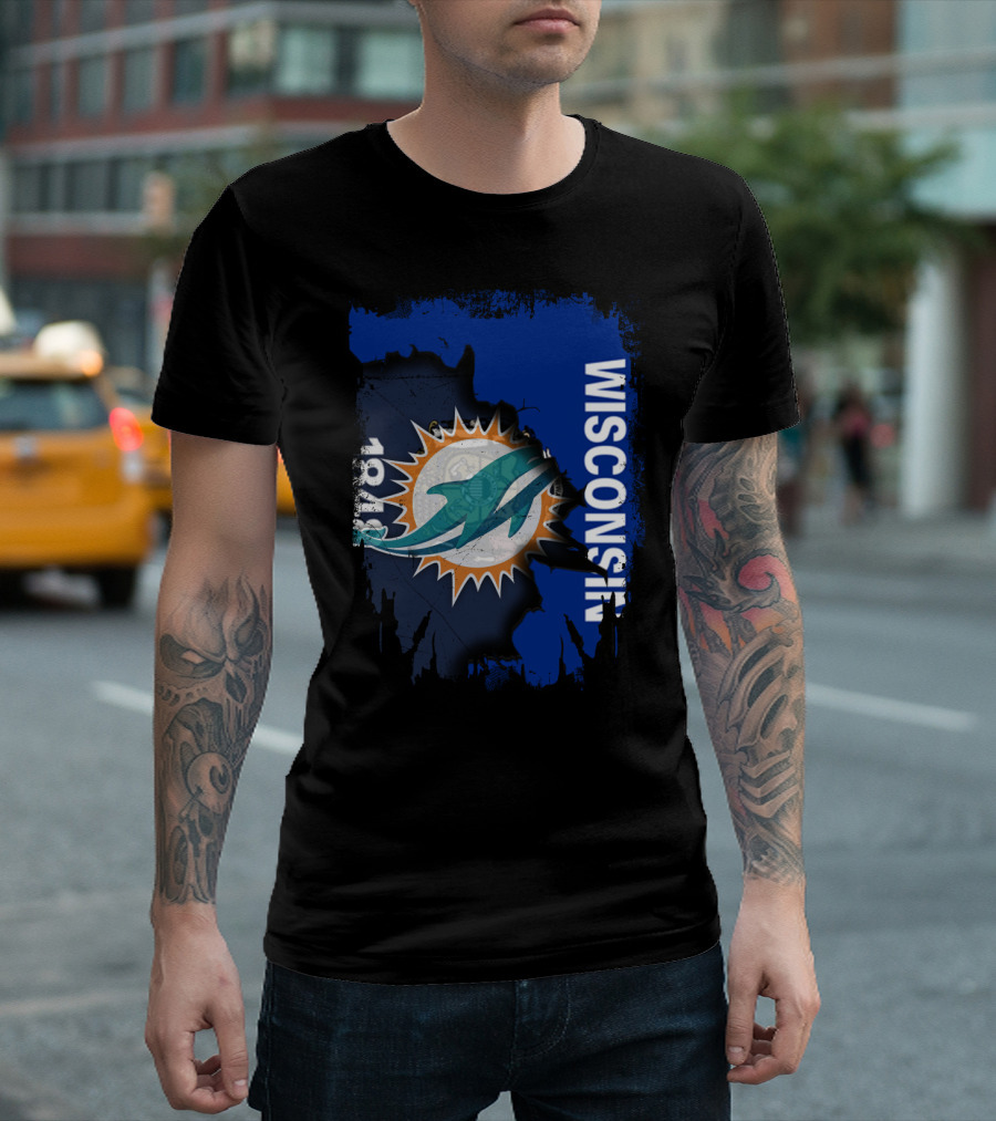 Wisconsin Miami Dolphins 1848 Flag Inspiration T-Shirt
