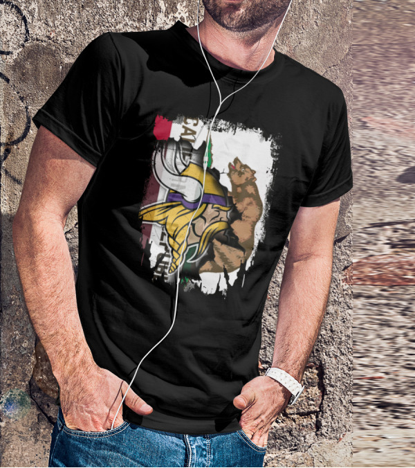 California Republic Viking Helmet Bear California Flag T-Shirt