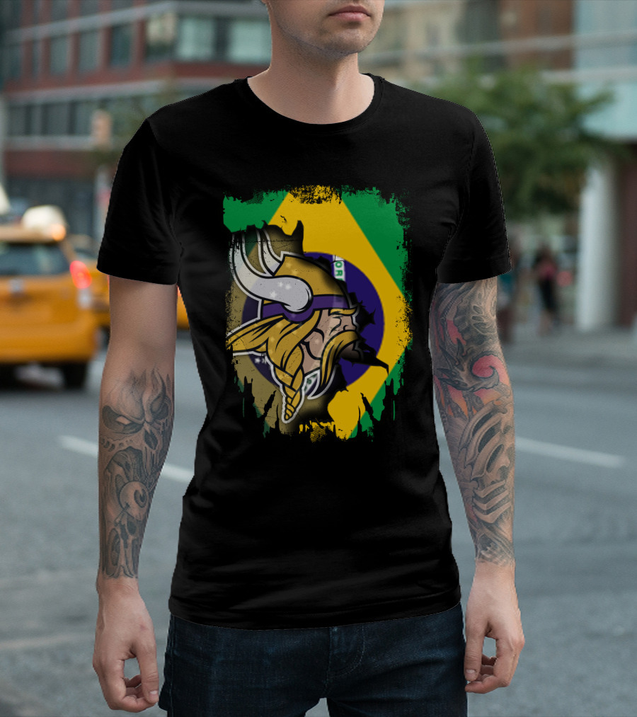 Brazilian Flag with Viking Warrior Helmet T-Shirt