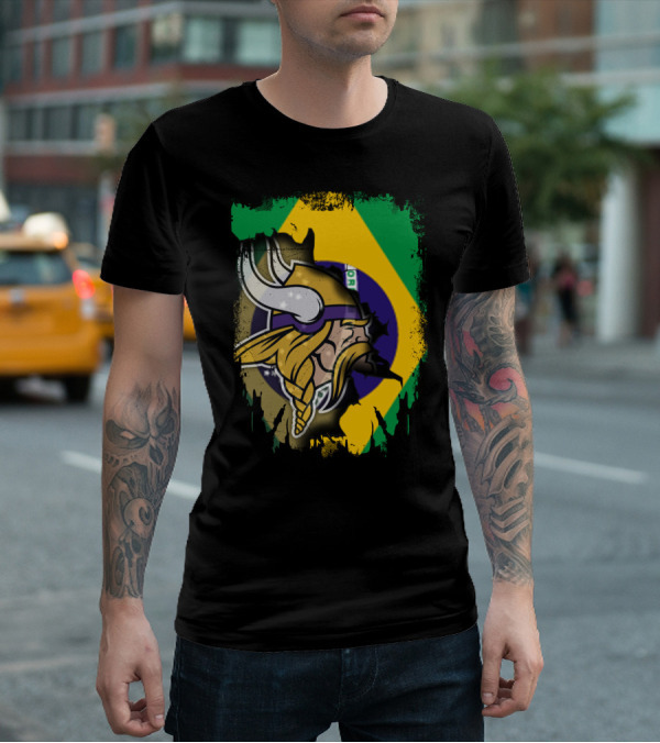 Brazilian Flag With Viking Warrior Helmet T-Shirt