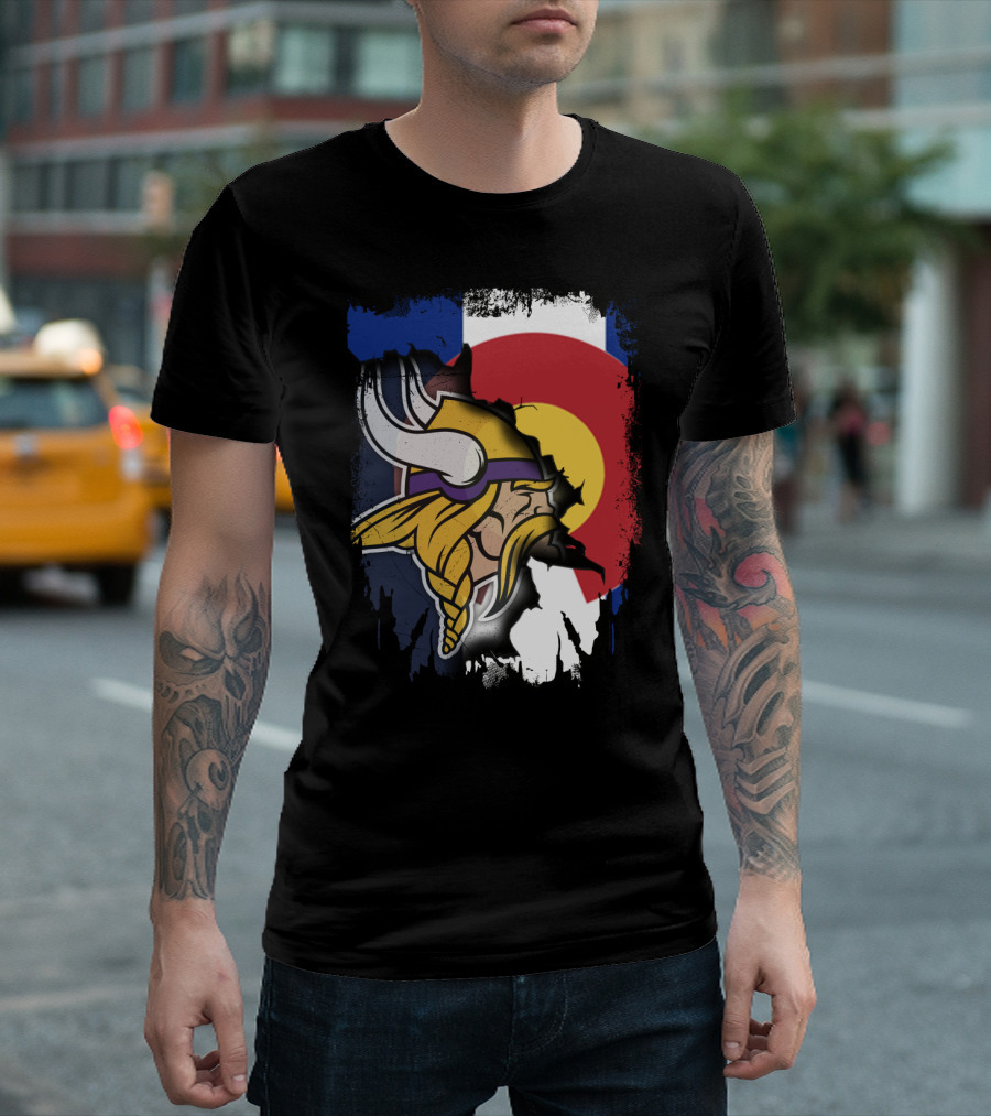 Together Colorado Vikings Emblem and Flag Fusion T-Shirt
