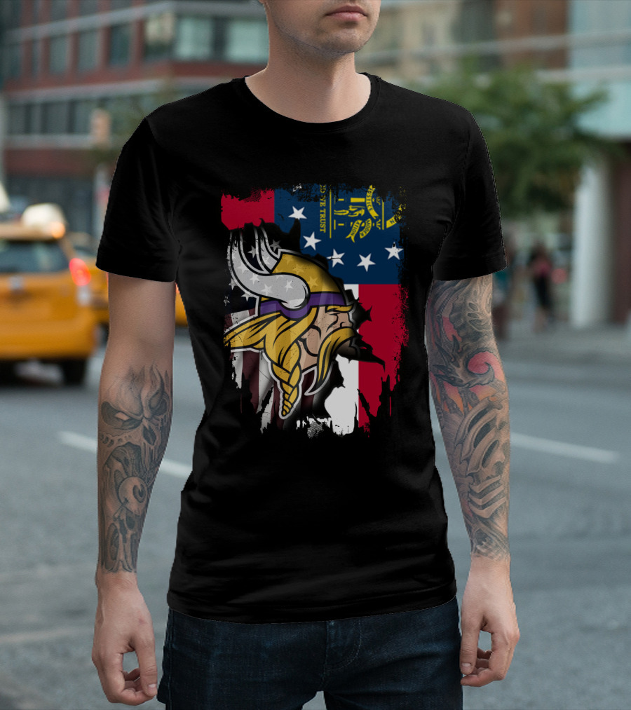Georgia Flag with Vikings Fusion T-Shirt