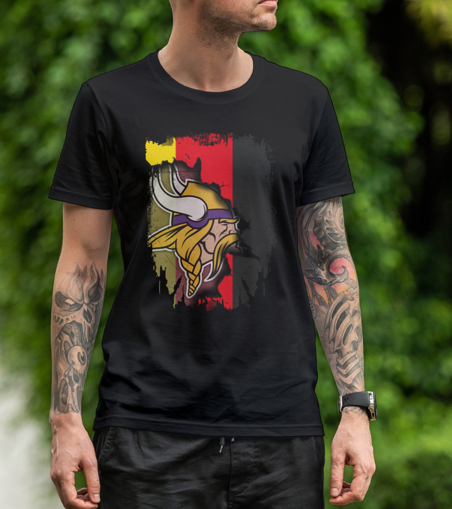 Together Germany With Vikings Logo And Flag Fusion T-Shirt