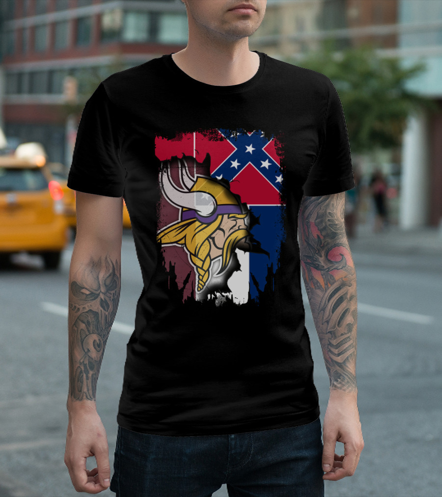 Mississippi Vikings Confederate Flag Viking Head Together T-Shirt